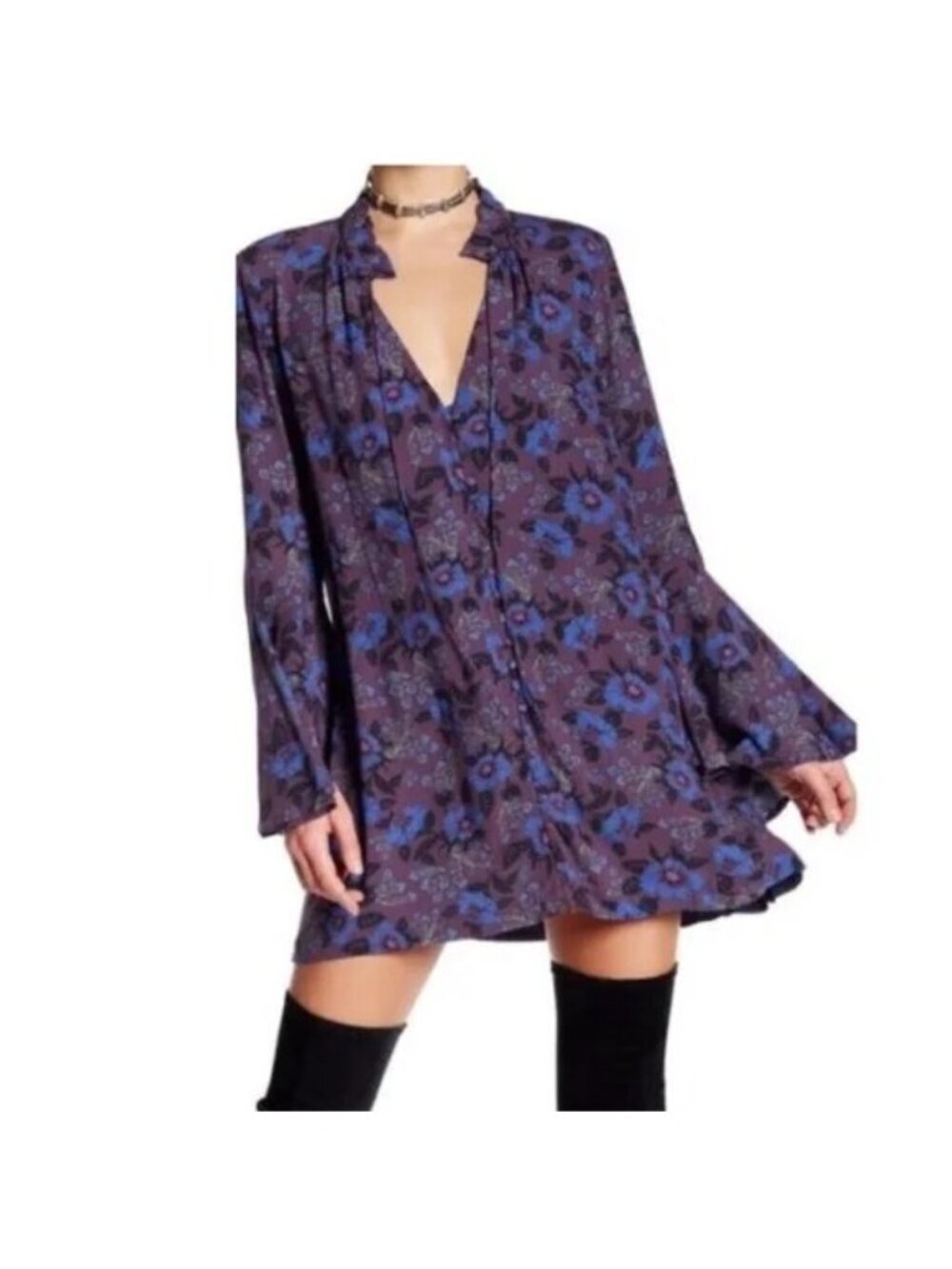 Free People Purple Floral Boho Magic Mystery Tunic Women XS - Picture 2 of 11